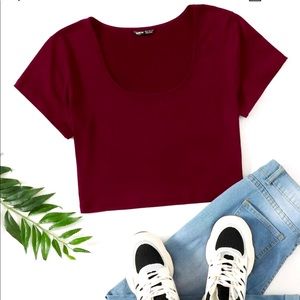 Scoop Neck Solid Crop Tee